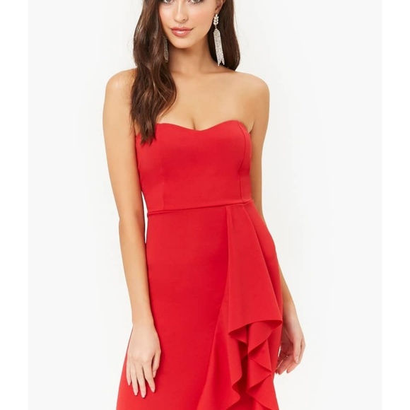 Forever 21 Red Ruffle Tube Dress Sz M - Picture 5 of 5